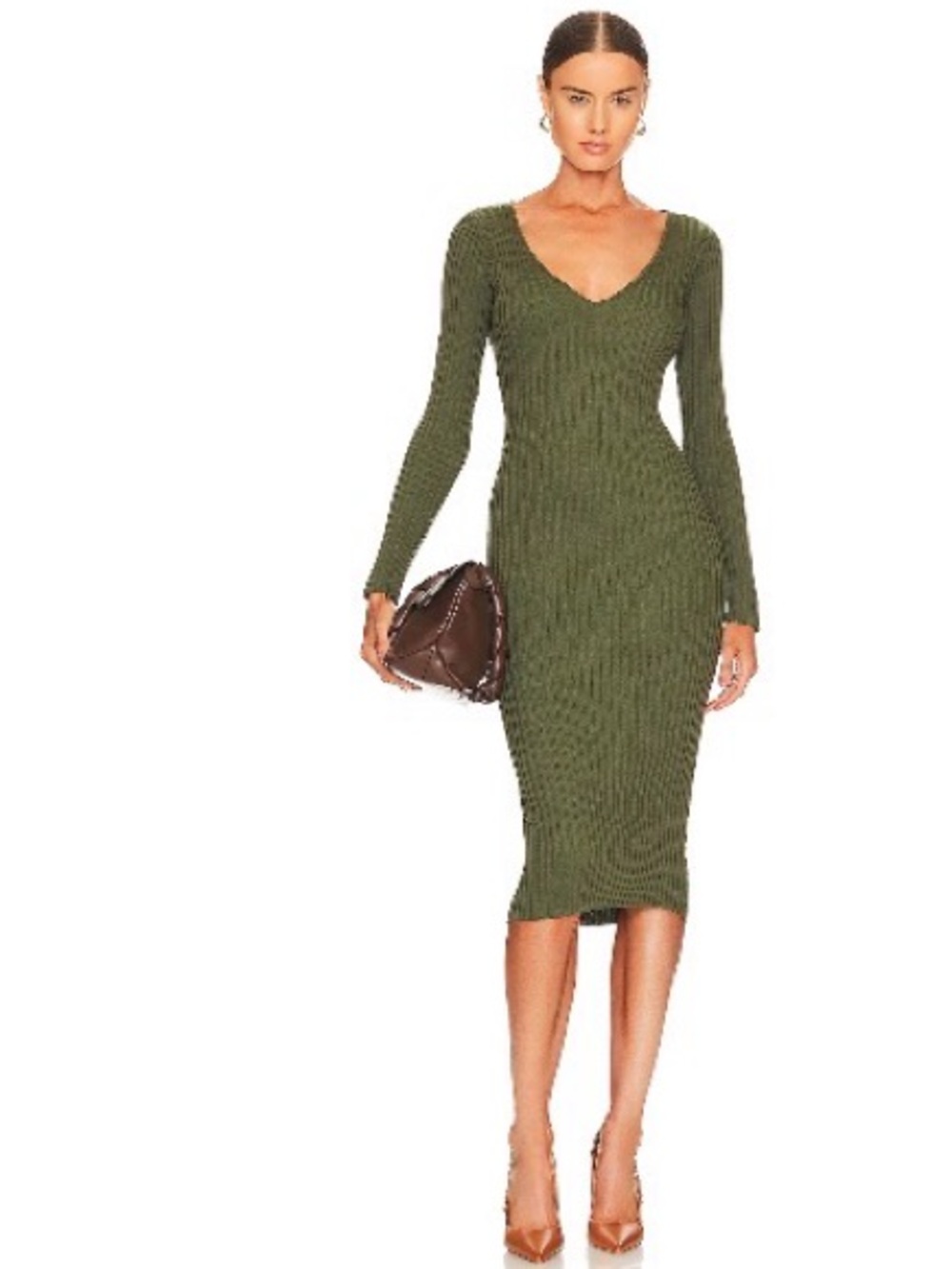 NBD Bekah Deep V Midi Dress in
Olive Green